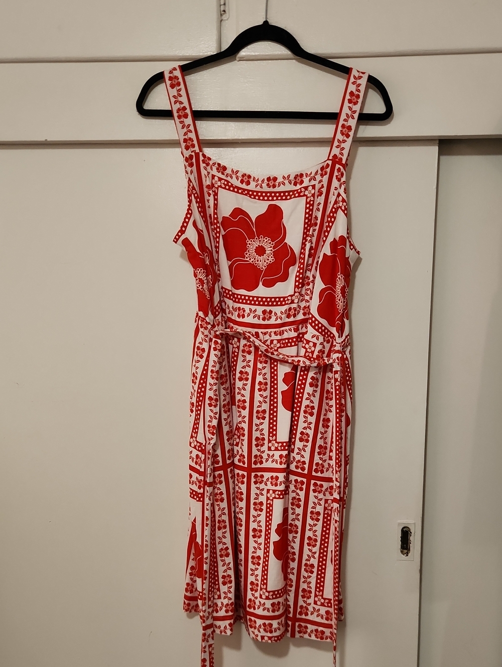 Draper James Red and White Floral Print Midi Dress